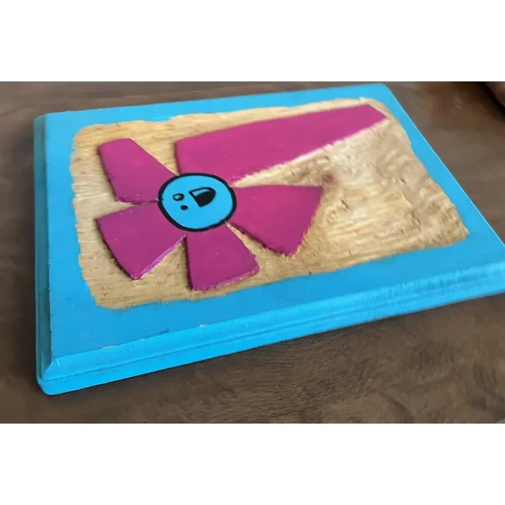 Ze Florist Miami Graffiti Art Hand Carved Painted Wood Plaque Orig. Flower Smile